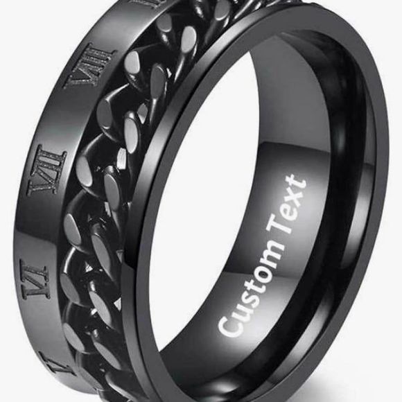 Size 11 Mens Ring Anti Anxiety Spinning Chain Bands Stainless Steel - Picture 1 of 3